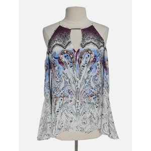 WHITE HOUSE BLACK MARKET Size 4 Women Cold Shoulder Bell Sleeve Tunic Blouse 77P